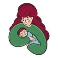 Young beautiful woman holding a baby in her arms. mother Holds son or Daughter